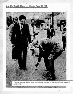 Resized 1975 Redlining Protester Painting Red Line Seattle Times August 25 1975 P A4