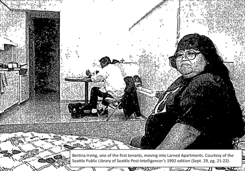 Bertina Irving, One Of The First Tenants, Moving Into Larned Apartments. Courtesy Of The Seattle Public Library Of Seattle Post Intelligencer’s 1992 Edition (sept.