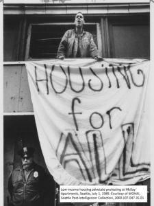 Low Income Housing Advocate Protesting At Mckay Apartments, Seattle, July 1, 1989. Courtesy Of Mohai, Seattle Post Intelligencer Collection, 2
